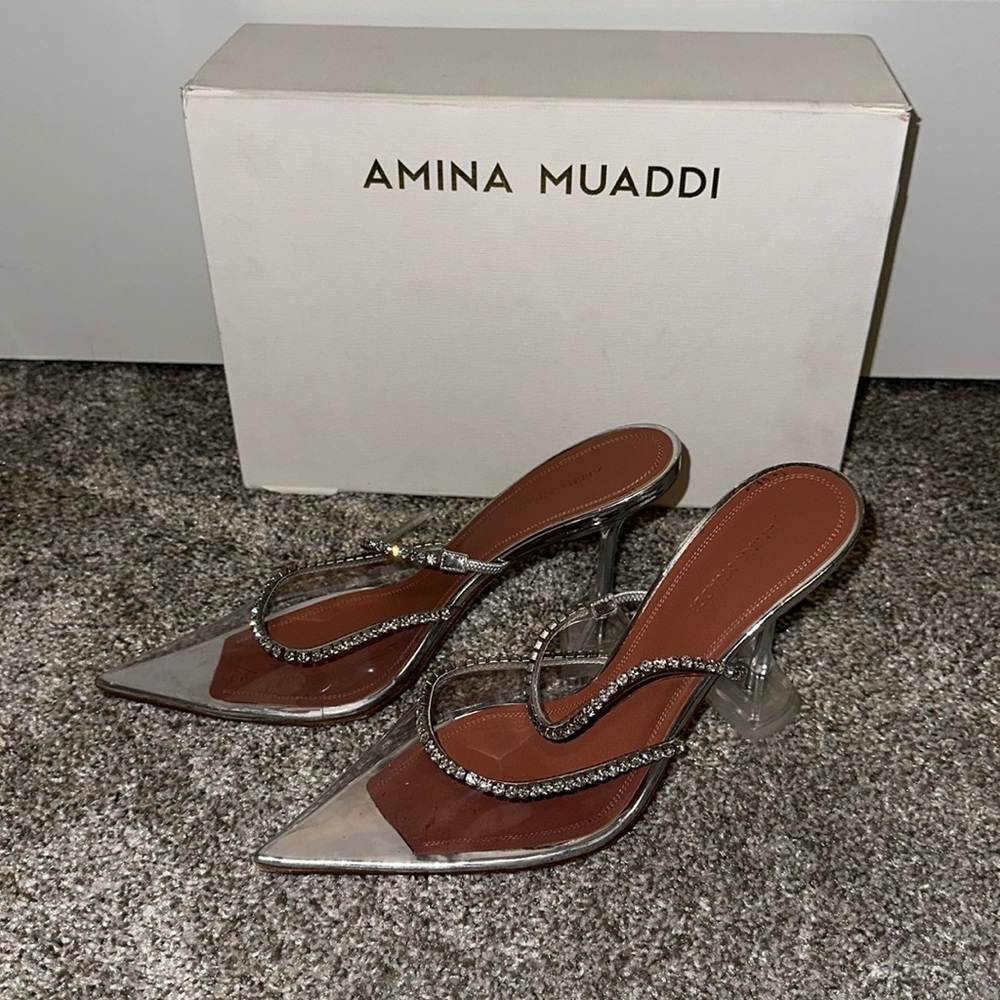 Amina Muaddi Clear Gilda Glass Mule